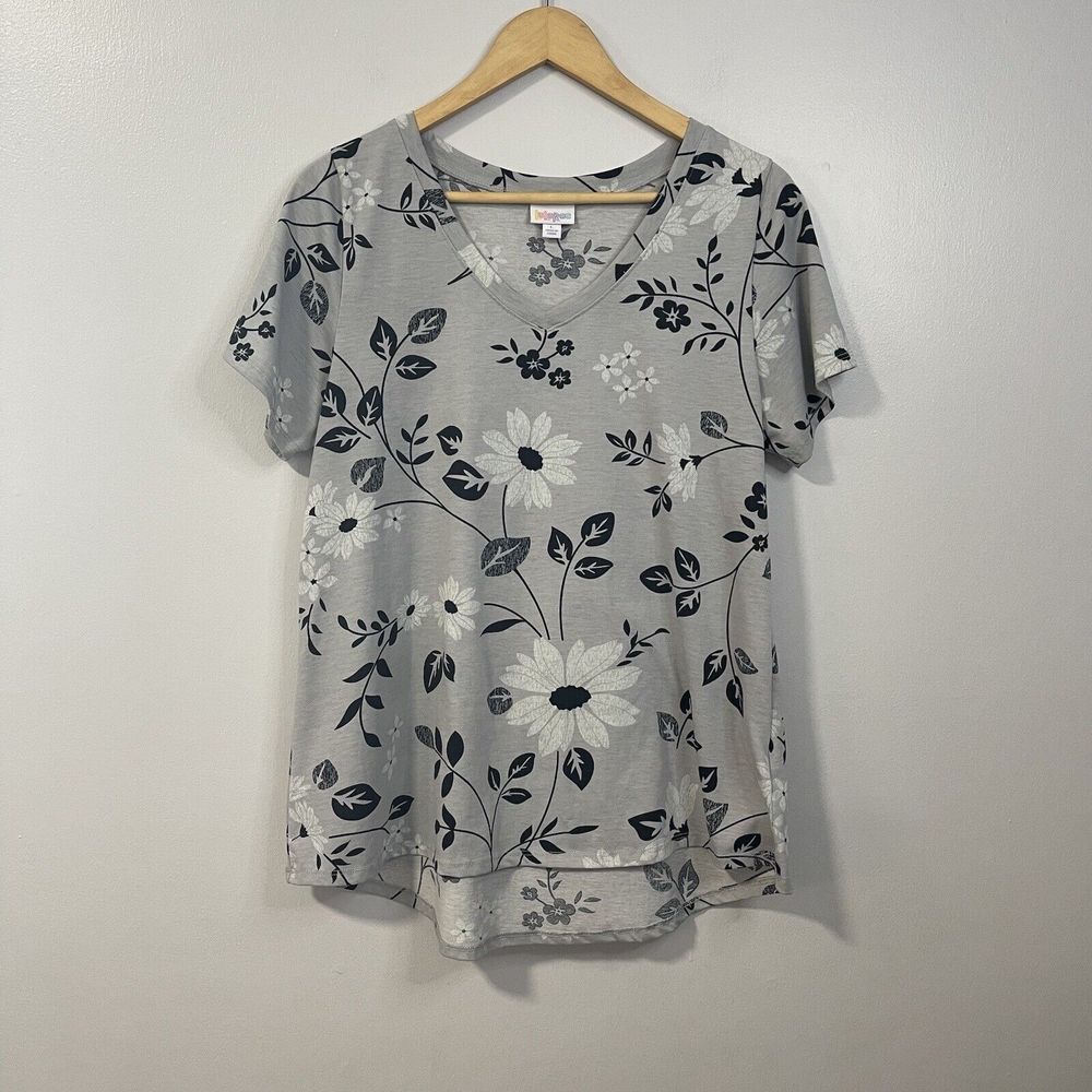 LuLaRoe Large Floral Gray Stretch Floral Tunic Shirt